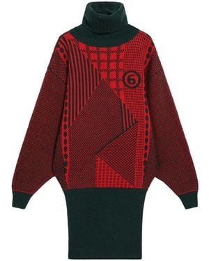 MM6 by Maison Margiela Geometric-Pattern Roll-Neck Mini Dress - Red