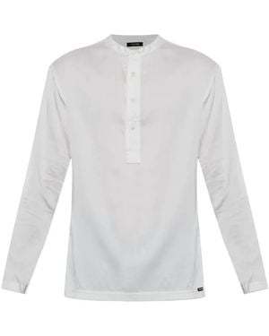 Tom Ford Button-Placket Long-Sleeve Top - White