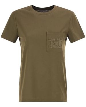 Max Mara Monogram-Embroidered Pocket T-Shirt - Green