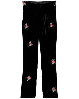 Midorikawa Embroidered Floral Pants - Black