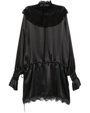 Ann Demeulemeester Lace-Trimmed Ruffled Mini Dress - Black