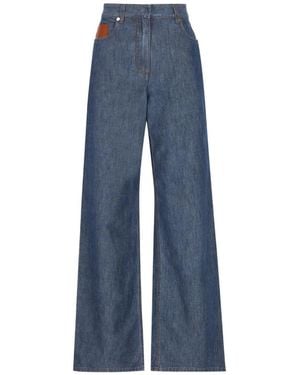 Fendi Pantalones Anchos Con Parche Del Logo - Azul