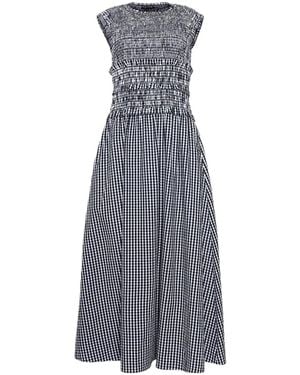 Hunter Bell Louise Smocked Gingham Midi Dress - Gray