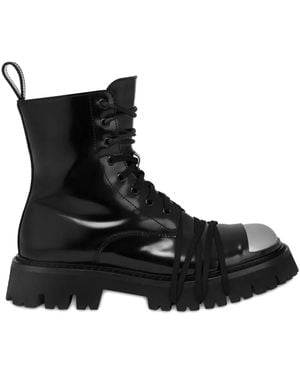 Moschino Lace-Up Metal-Toe Combat Boots - Black