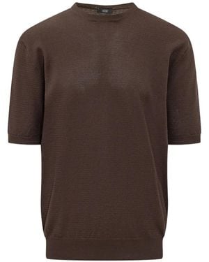 Hōsio Perforated-Knit Short-Sleeve Jumper - Brown