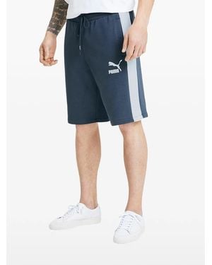 PUMA Logo-Print Track Shorts - Blue