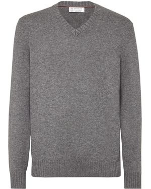 Brunello Cucinelli Maglione Con Scollo A V - Grigio