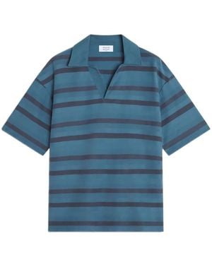 Maison Kitsuné Striped Short-Sleeve Polo-Collar T-Shirt - Blue