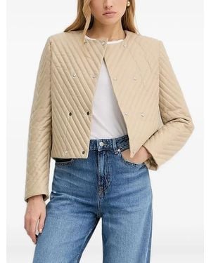 BOSS Diagonal-Quilted Leather Jacket - Blue