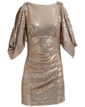 Elie Saab Sequin-Embellished Cold-Shoulder Mini Dress - Natural