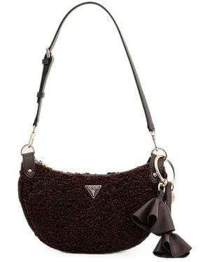 Guess Katie Logo-Plaque Bouclé Shoulder Bag - White
