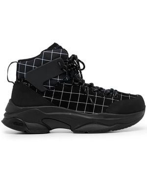 Undercover Lace-Up Checked Ankle Boots - Black