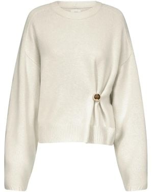 Loulou de Saison Bill Draped Brooch-Detail Sweater - Natural