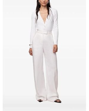 Another Tomorrow Ribbed-Knit V-Neck Cardigan - White