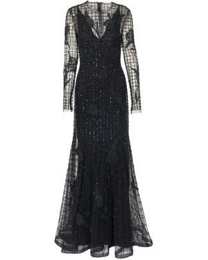 Carolina Herrera Embroidered-Tulle Trumpet Gown - Black