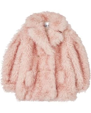 Ganni Teddy-Textured Double-Breasted Coat - Pink