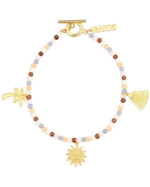 Ganni Beaded Charm-Detail Anklet - Metallic