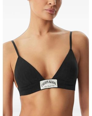 Calvin Klein Ribbed Logo-Patch Bralette - Black
