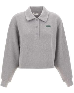 Lacoste Oversized Ribbed Polo Collar Sweatshirt - Grey