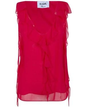 Blugirl Blumarine Ruffled Silk Top - Red