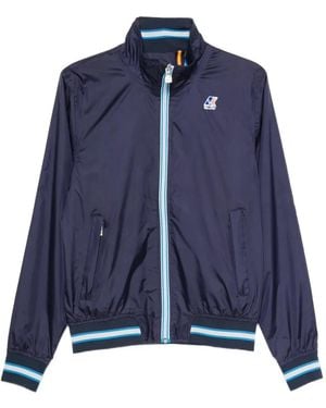 K-Way Logo-Patch Striped-Trim Jacket - Blue