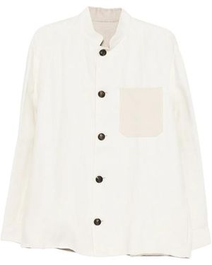 Eleventy Buttoned Patch-Pocket Overshirt - White