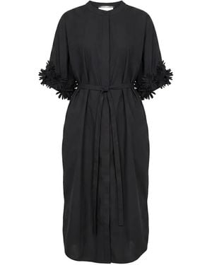 MEIMEIJ Floral-Appliqué Belted Midi Dress - Black