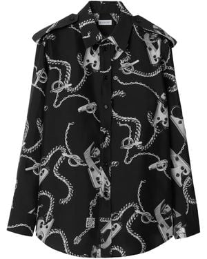 Burberry Silk Graphic Print Shirt - Black