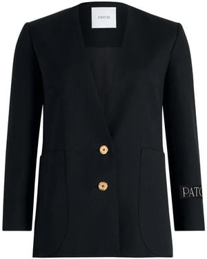 Patou Collarless Twill Jacket - Black