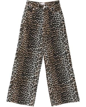 Ganni Leopard-Print Pants - White