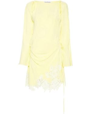 Acne Studios Floral-Lace Detail Mini Dress - Yellow