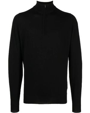 John Smedley Zip-Up Wool Sweatshirt - Black