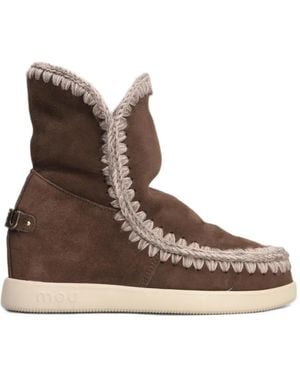 Mou Crochet-Trim Ankle Boots - Brown