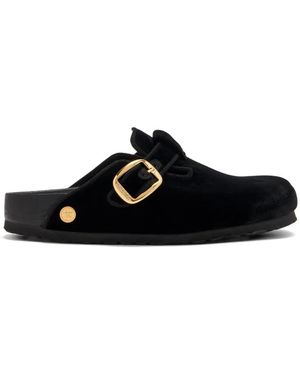 Birkenstock Buckle-Detail Velvet Sandals - Black