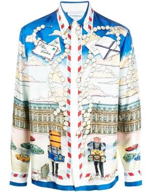 CASABLANCA Neutral Placa Casa Silk Shirt - Men's - Silk - Blue