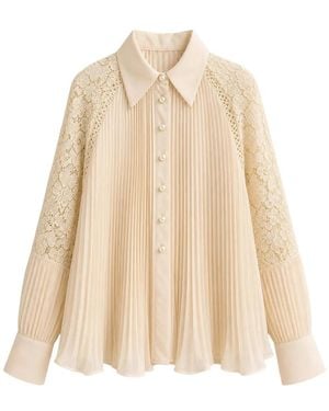 Edward Achour Paris Floral-Lace Pleated Shirt - Natural
