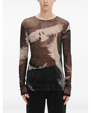 Ann Demeulemeester Greg doves-print long-sleeve T-shirt - Schwarz