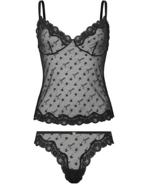 Guess Set De Lencería Con Ribete De Encaje - Negro