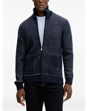 Guess Zip-Up Striped Cardigan - Blue