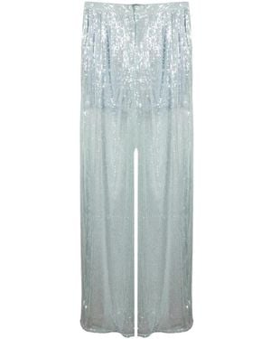 Twentyfourhaitch Sequin-Embellished Satin-Detail Trousers - Blue