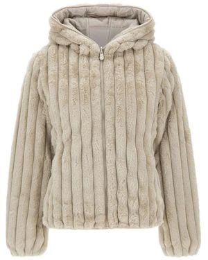Save The Duck Ribbed Hooded Jacket - Natural