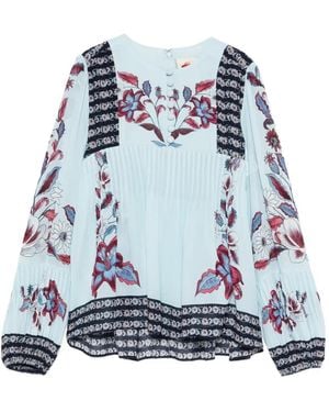 FARM Rio Marcelle Floral-Print Pleated Blouse - Blue