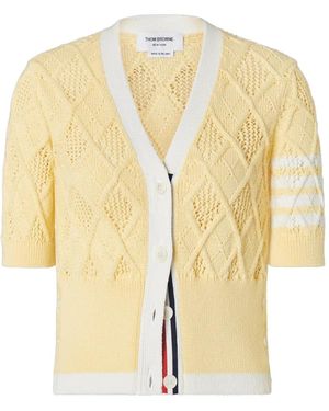 Thom Browne Cardigan À Motif De Losanges Et Détail 4 Bandes Signature - Natural