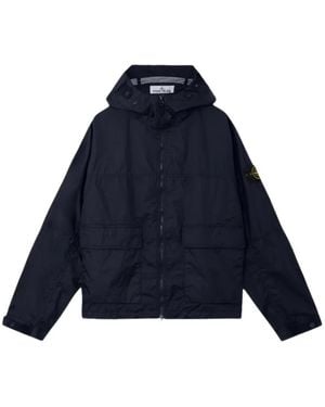 Stone Island Hooded Logo-Patch Jacket - Blue