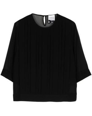 Edward Achour Paris Half-Length Sleeve Sheer Blouse - Black
