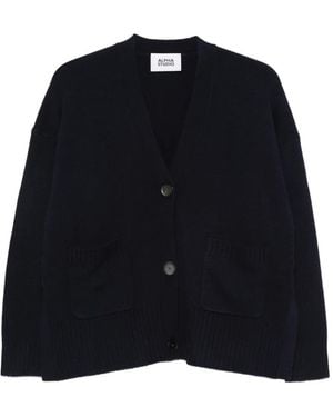 Alpha Studio Patch-Pocket Knitted Cardigan - Blue