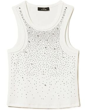 Twinset Ribbed Top With Embroidery - White