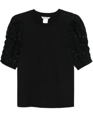DKNY Lace-Insert Puff-Sleeve T-Shirt - Black