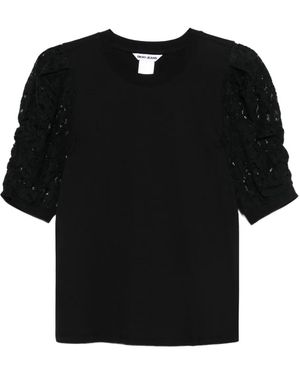 DKNY Lace-Insert Puff-Sleeve T-Shirt - Black