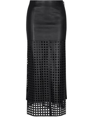 Emporio Armani グリッドパターン レザースカート - ブラック